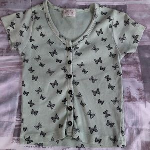Sage Butterfly Buttoned Crop top